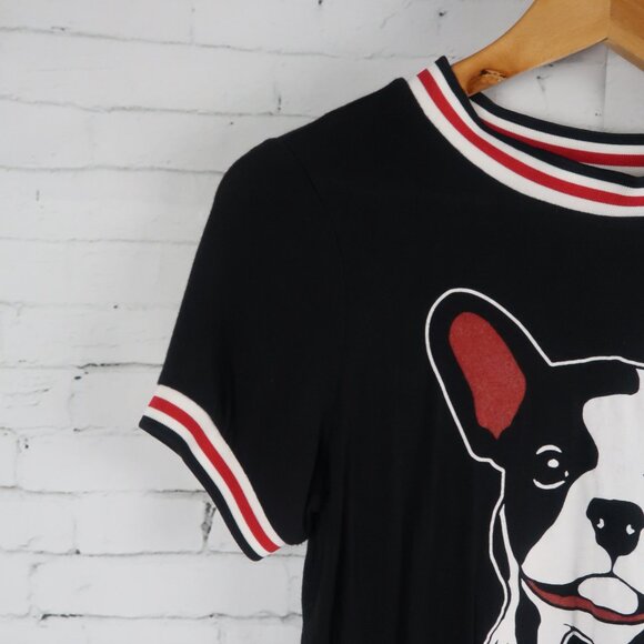 GAZE BLACK WHITE & RED FRENCH BULLDOG PRINT SHORT SLEEVE CROP TOP SIZE SMALL - Picture 4 of 5